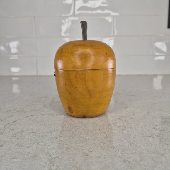 Vintage Wood Carved Apple Shaped Tea Caddy Rare - Picture 2 of 8